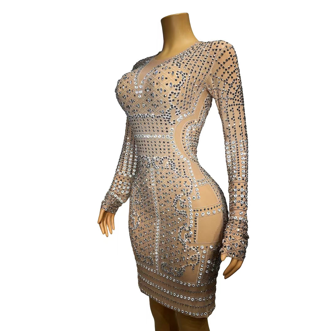 CELESINYI Magua Crystal Baroque Mini Dress