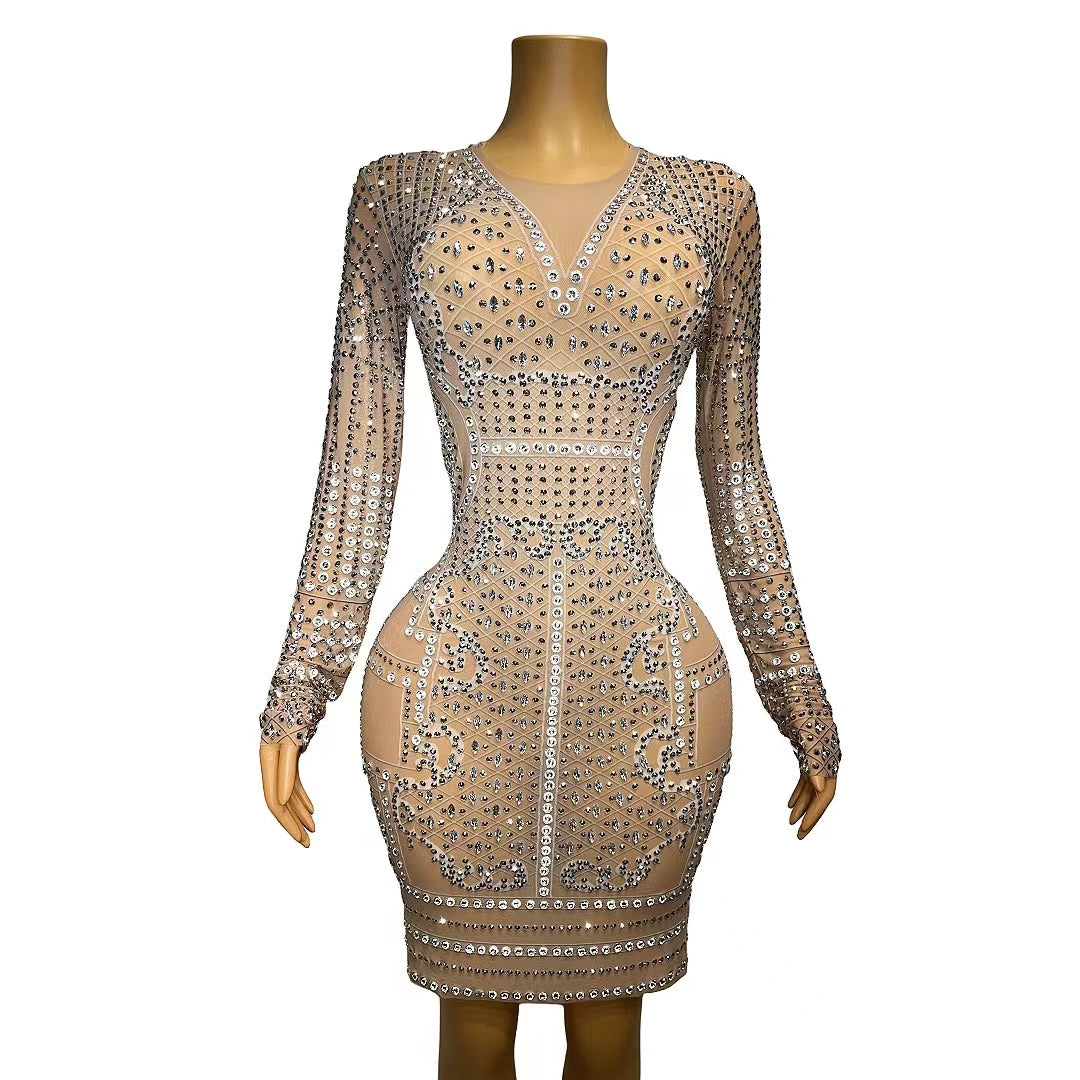 CELESINYI Magua Crystal Baroque Mini Dress