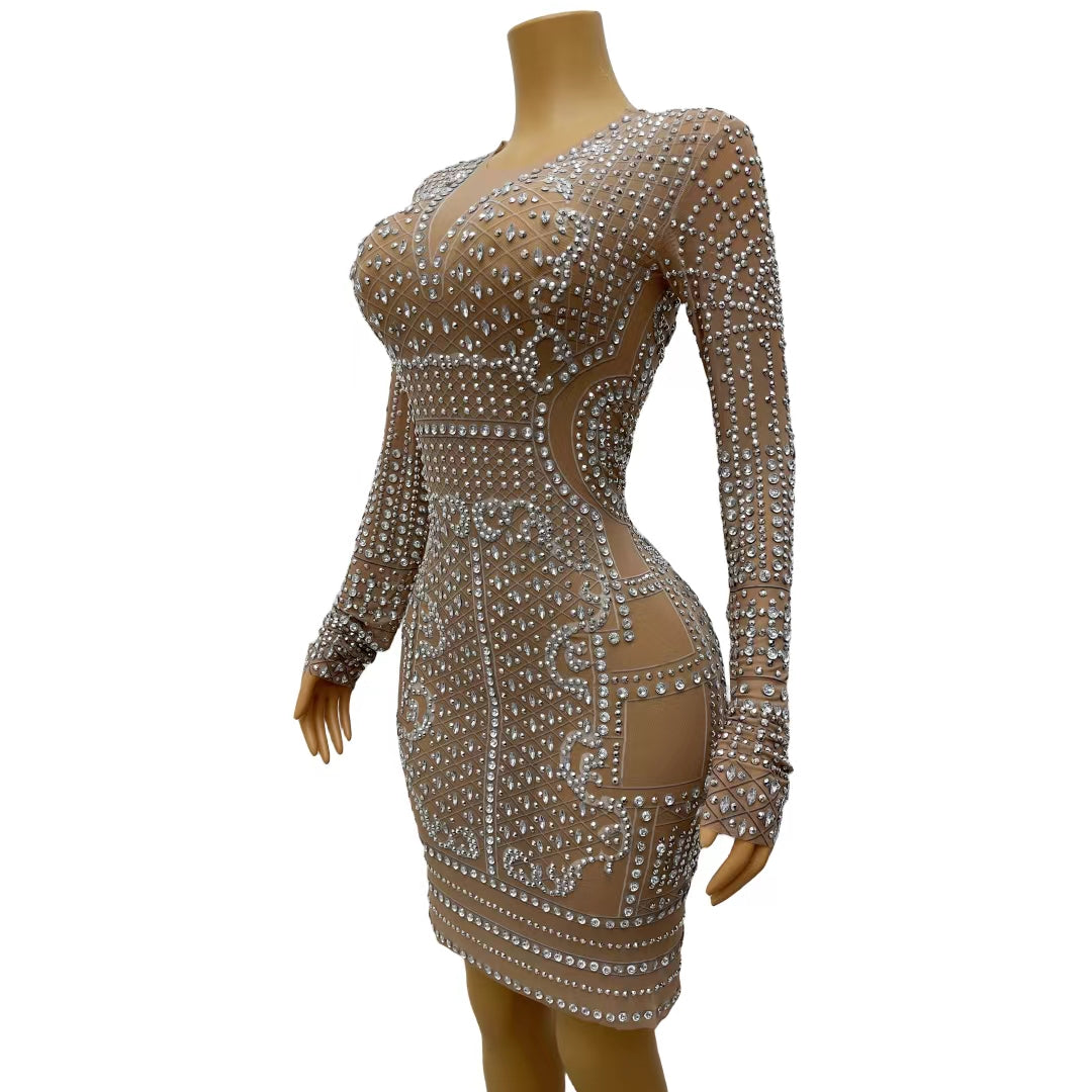 CELESINYI Magua Crystal Baroque Mini Dress