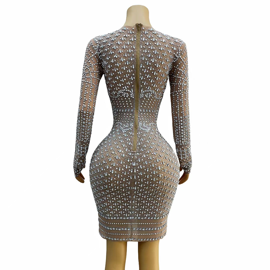 CELESINYI Magua Crystal Baroque Mini Dress