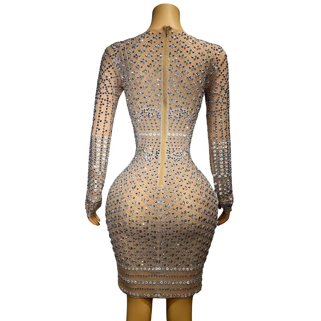 CELESINYI Magua Crystal Baroque Mini Dress