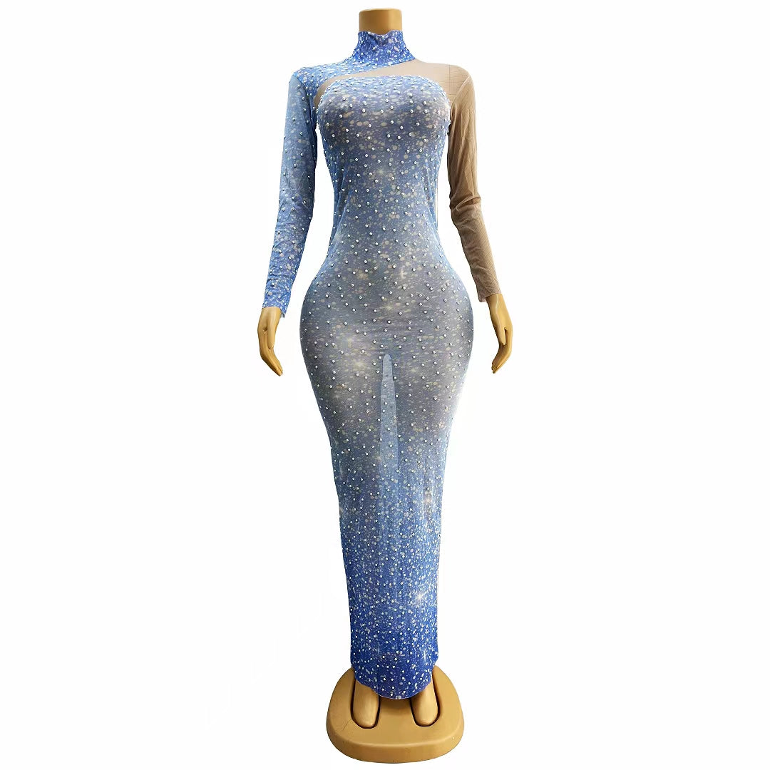 CELESINYI Lantian Crystal Blue Gown