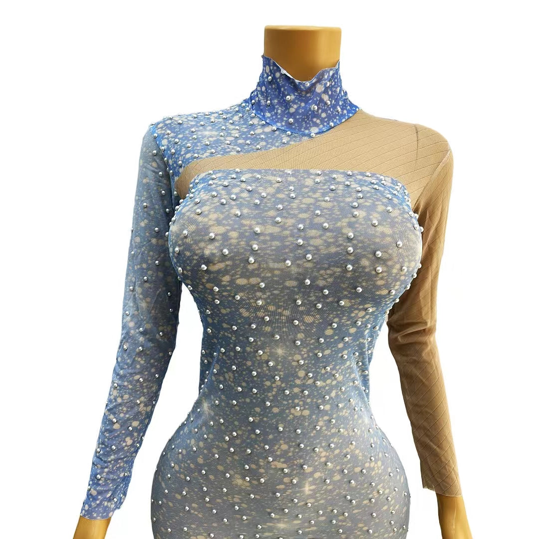 CELESINYI Lantian Crystal Blue Gown