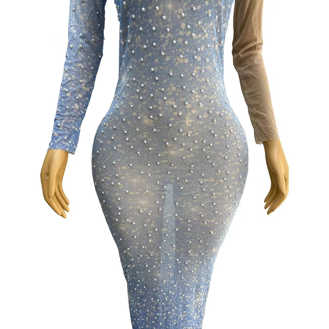 CELESINYI Lantian Crystal Blue Gown