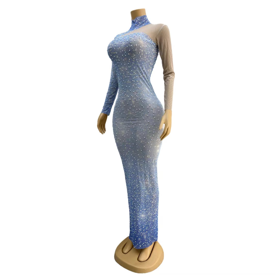 CELESINYI Lantian Crystal Blue Gown