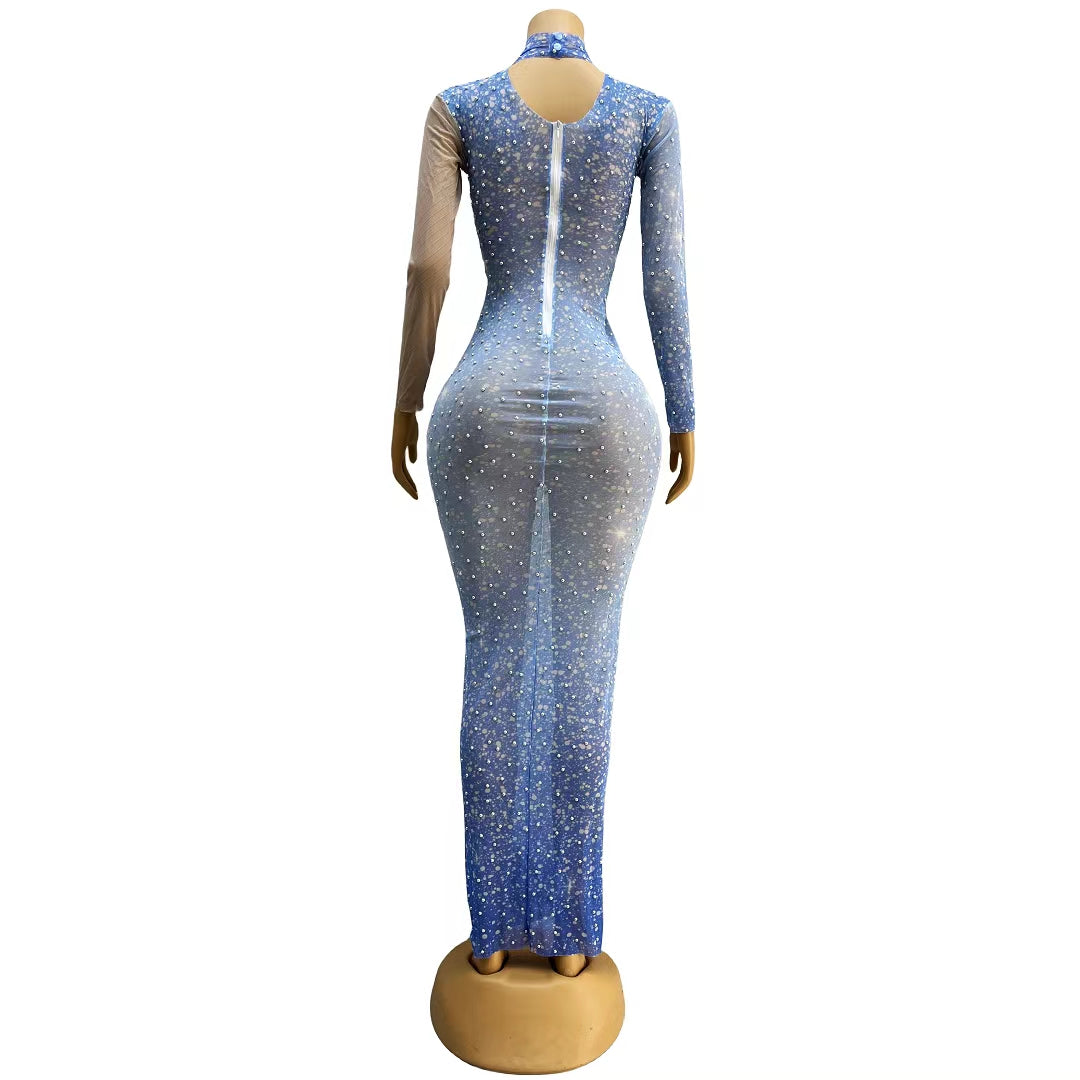 CELESINYI Lantian Crystal Blue Gown