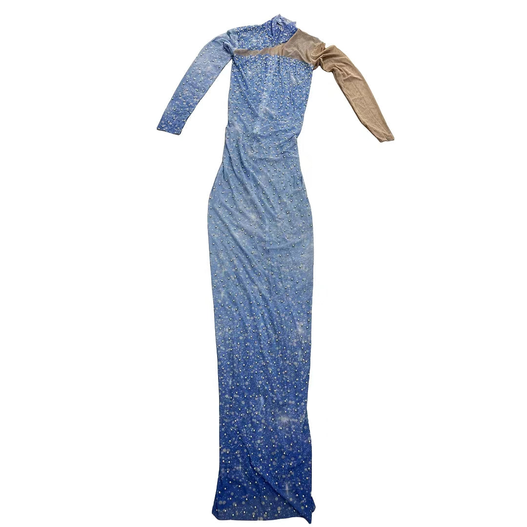 CELESINYI Lantian Crystal Blue Gown
