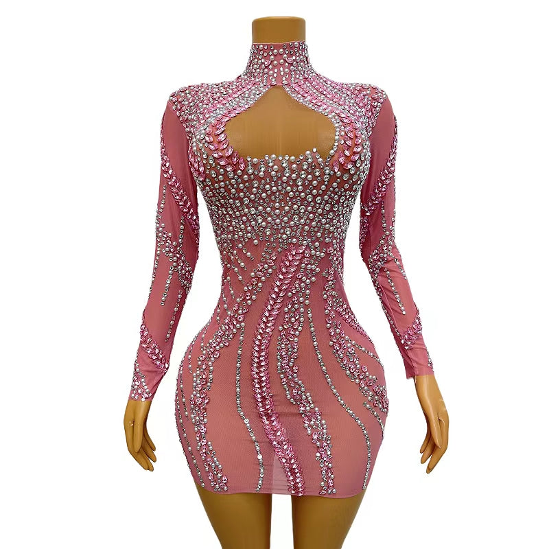 CELESINYI Fenlianyi Crystal Flame Mini Dress