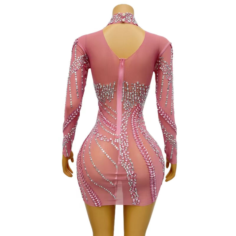 CELESINYI Fenlianyi Crystal Flame Mini Dress