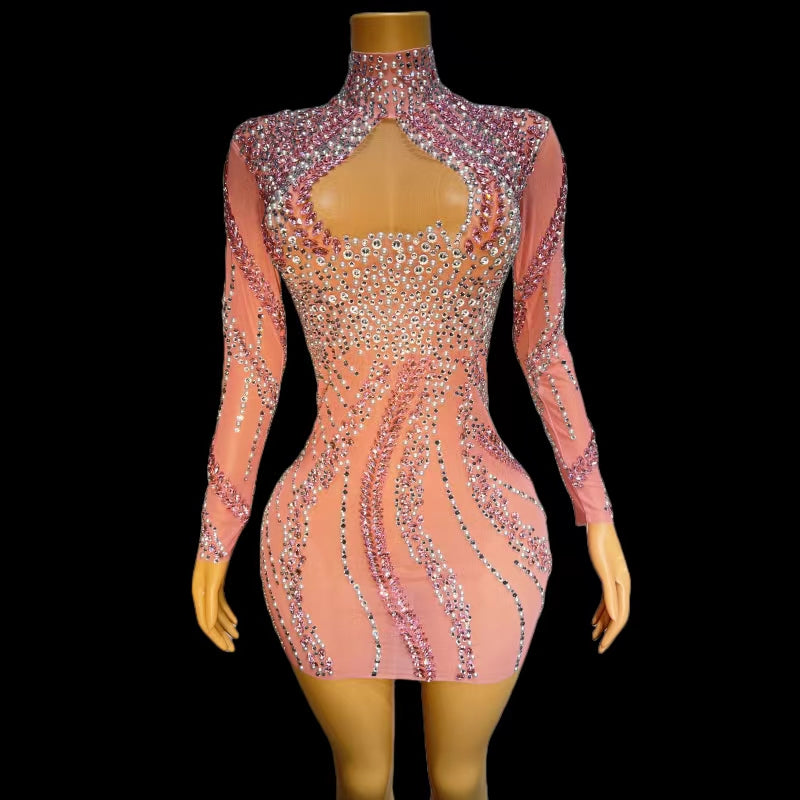 CELESINYI Fenlianyi Crystal Flame Mini Dress