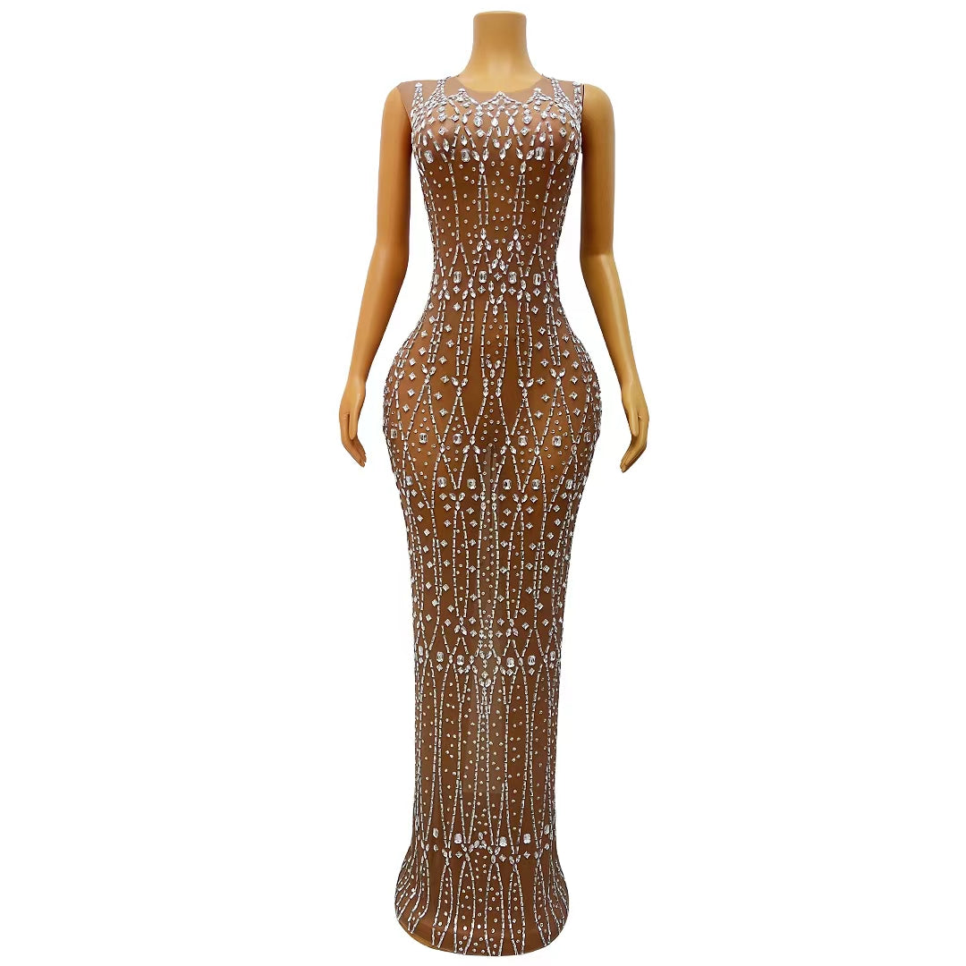 CELESINYI Fange Crystal Grid Gown