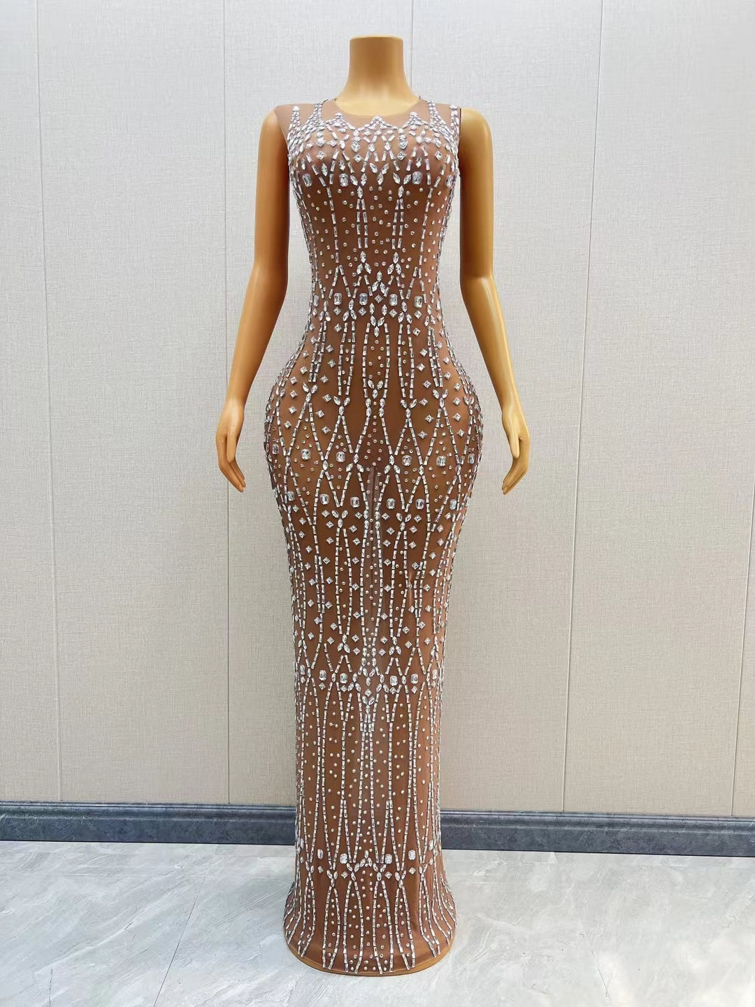 CELESINYI Fange Crystal Grid Gown