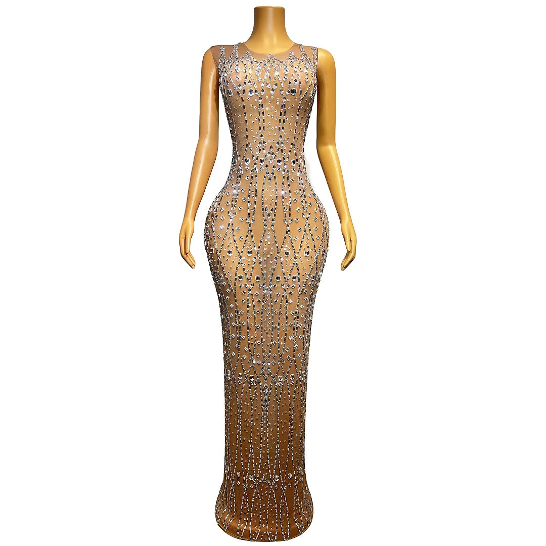 CELESINYI Fange Crystal Grid Gown