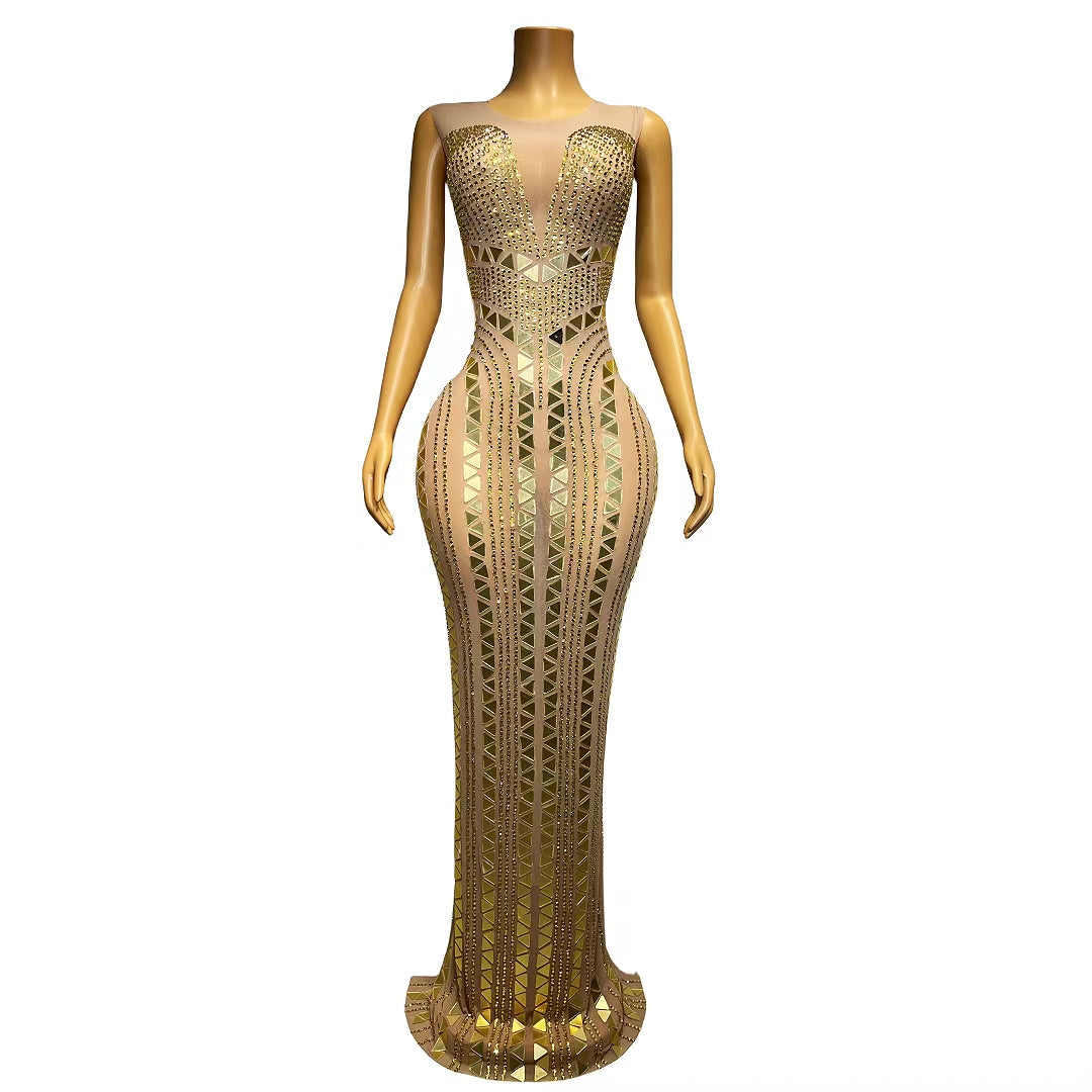 CELESINYI Diaoding Crystal Gold Mermaid Gown