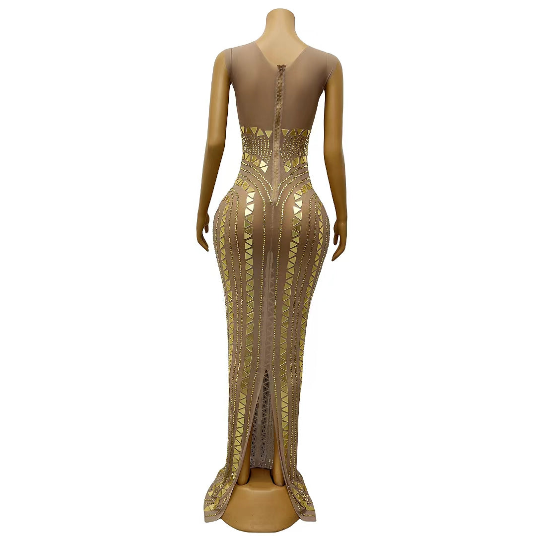 CELESINYI Diaoding Crystal Gold Mermaid Gown
