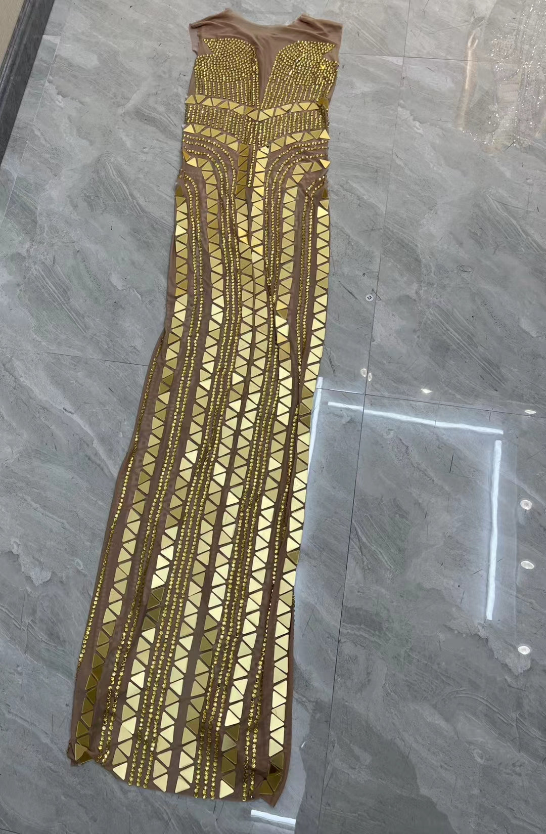 CELESINYI Diaoding Crystal Gold Mermaid Gown