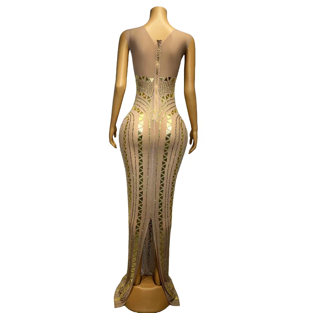 CELESINYI Diaoding Crystal Gold Mermaid Gown