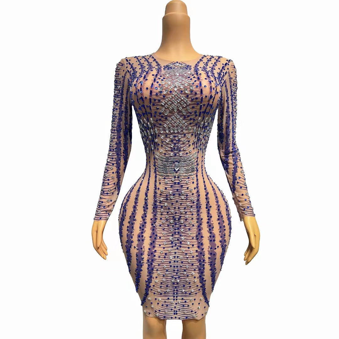 CELESINYI Huanlan Crystal Wave Mini Dress