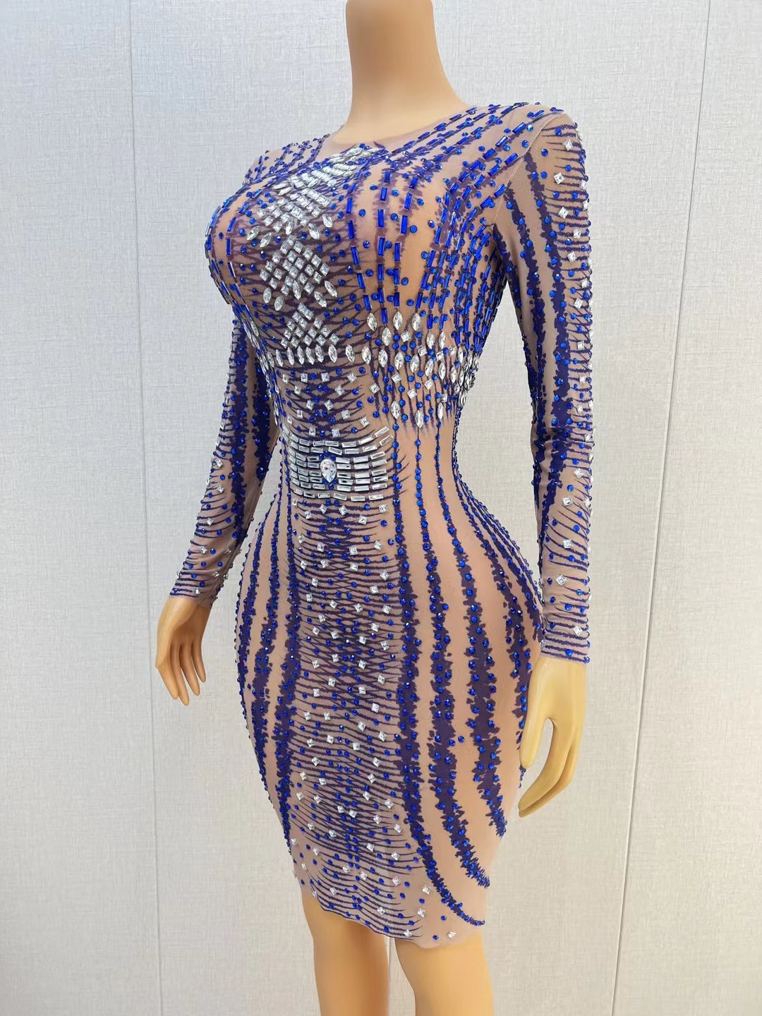 CELESINYI Huanlan Crystal Wave Mini Dress