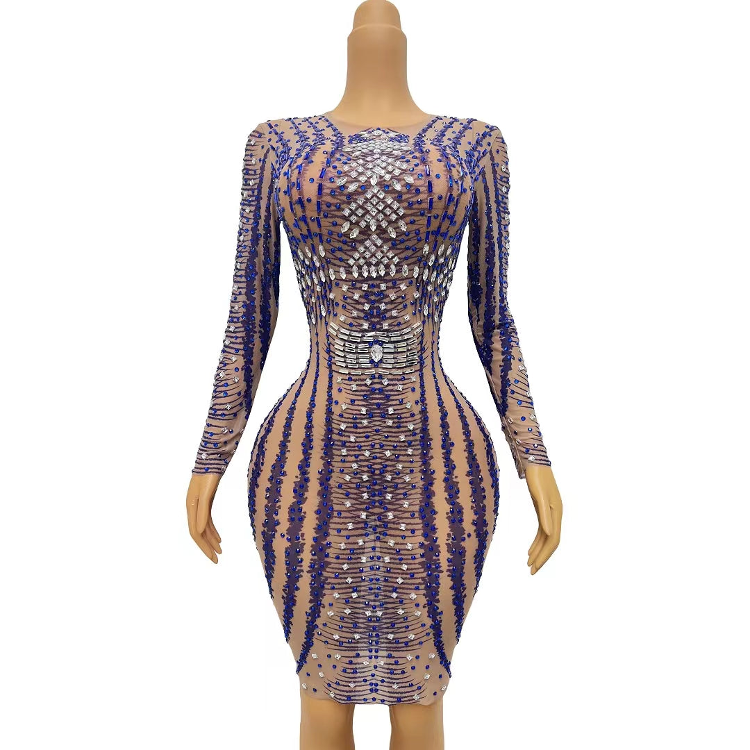 CELESINYI Huanlan Crystal Wave Mini Dress