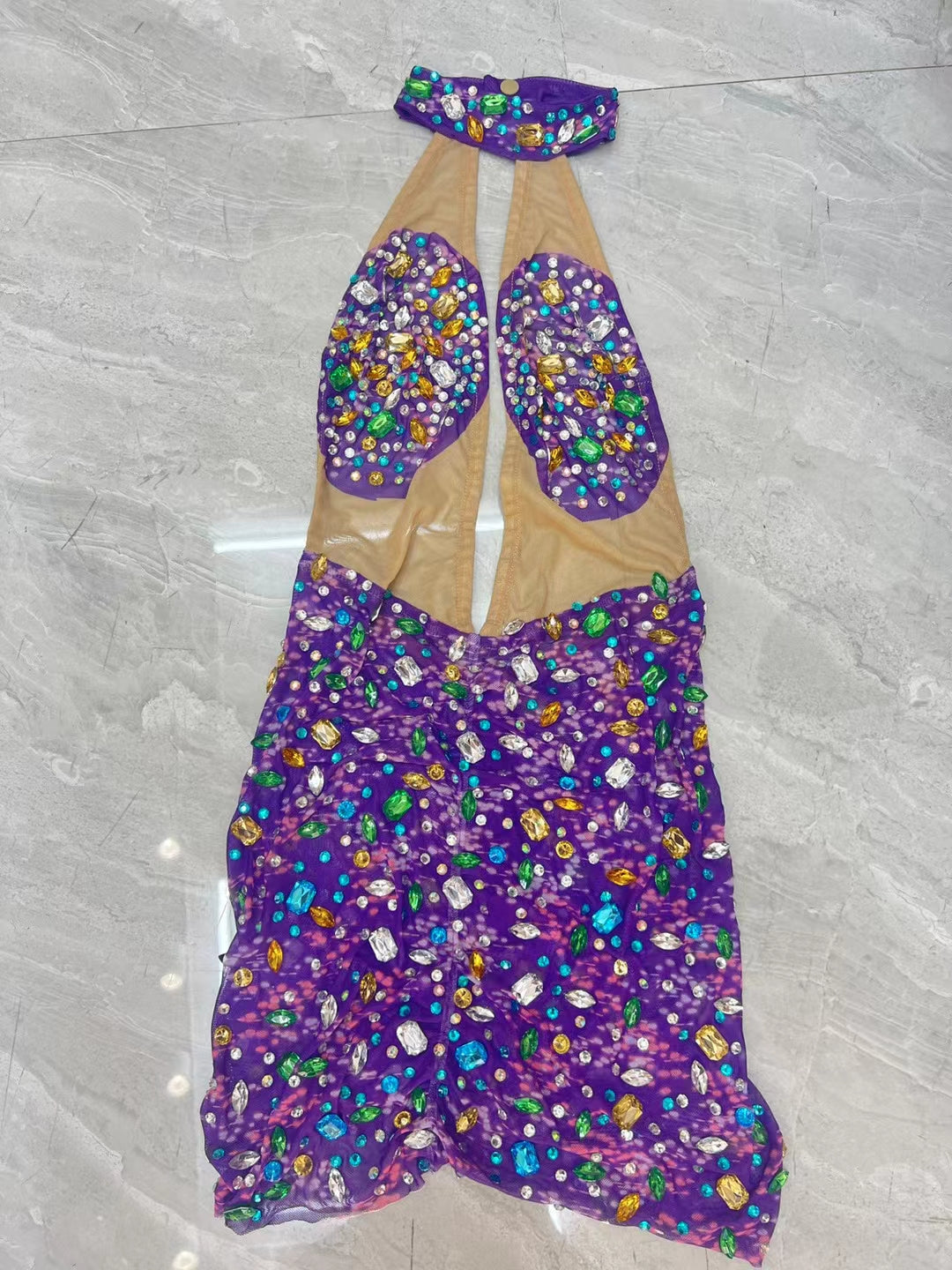 CELESINYI Caihua Crystal Purple Mini Dress