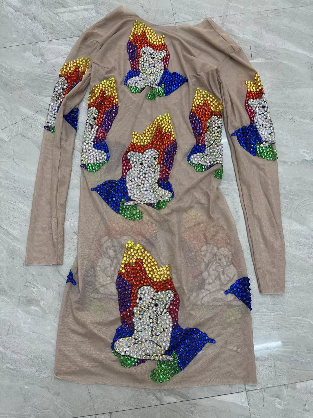 CELESINYI Qifu Crystal Rainbow Mini Dress