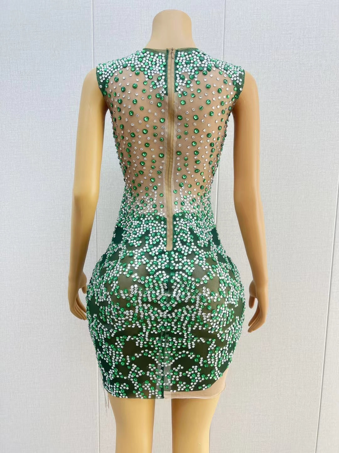 CELESINYI Shenlin Crystal Emerald Mini Dress