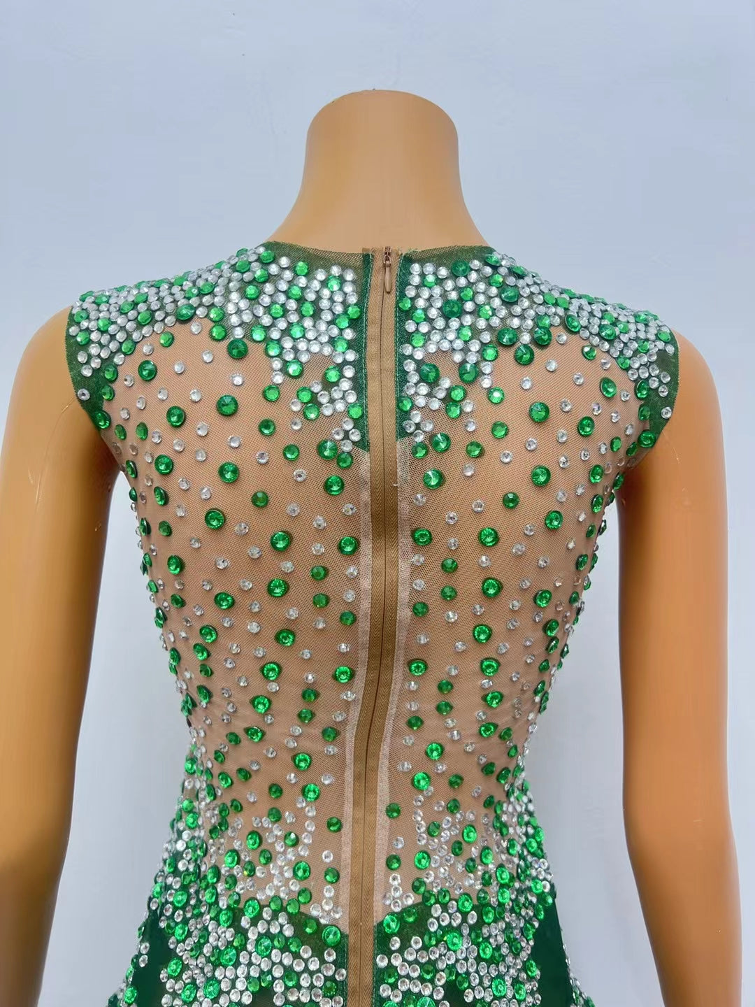 CELESINYI Shenlin Crystal Emerald Mini Dress