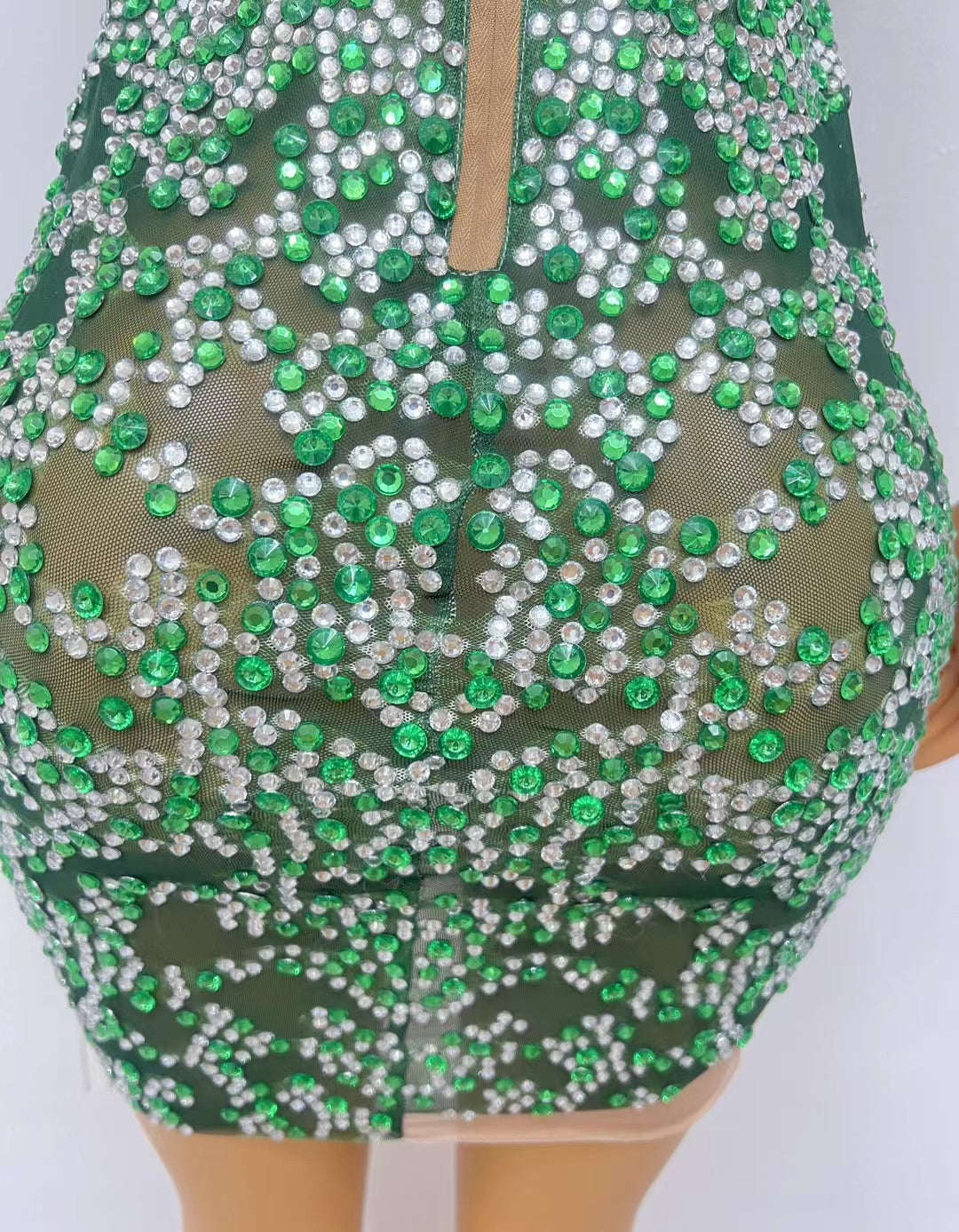 CELESINYI Shenlin Crystal Emerald Mini Dress