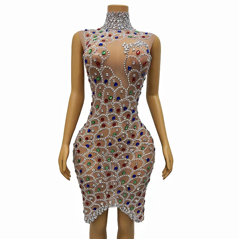 CELESINYI Yulin Crystal Scale Mini Dress