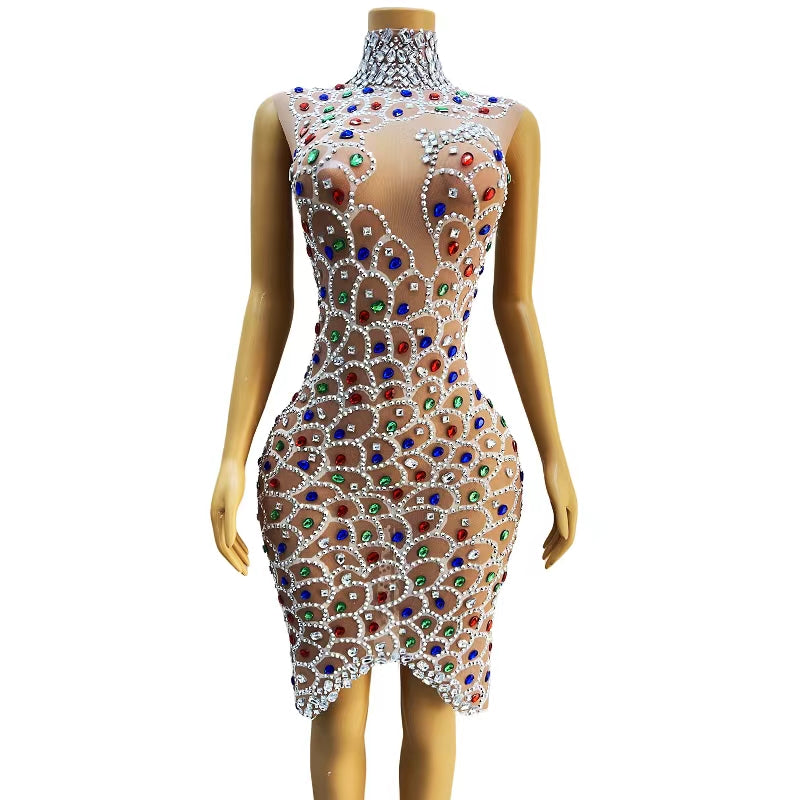 CELESINYI Yulin Crystal Scale Mini Dress
