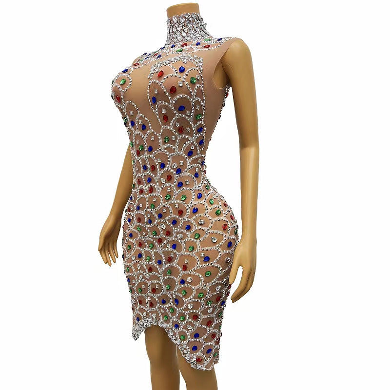 CELESINYI Yulin Crystal Scale Mini Dress