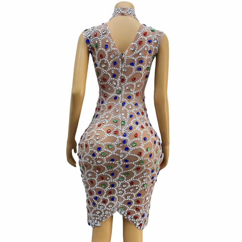 CELESINYI Yulin Crystal Scale Mini Dress