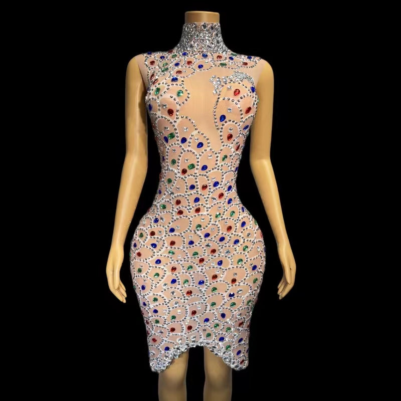 CELESINYI Yulin Crystal Scale Mini Dress