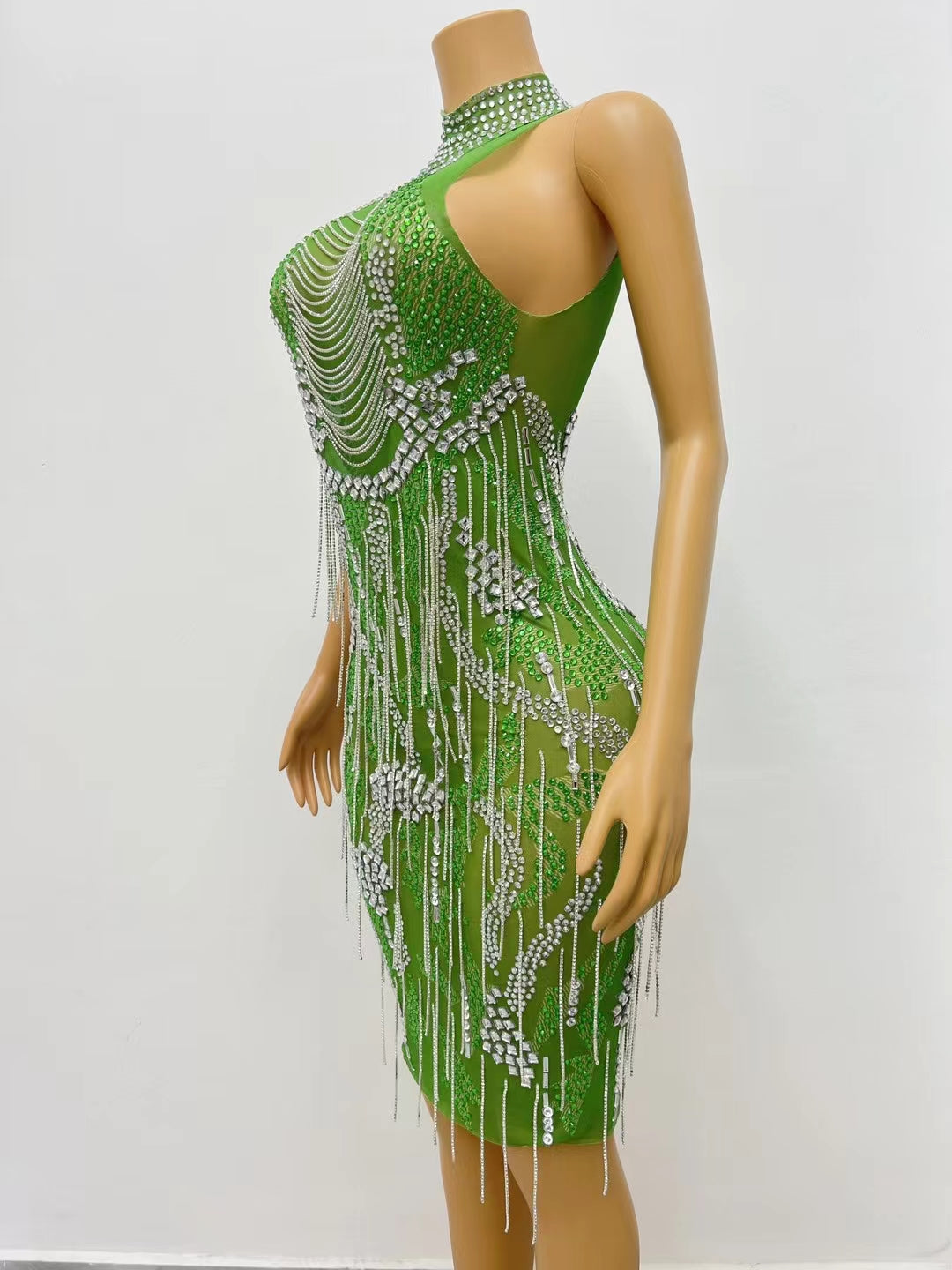CELESINYI Lvyi Crystal Vine Mini Dress