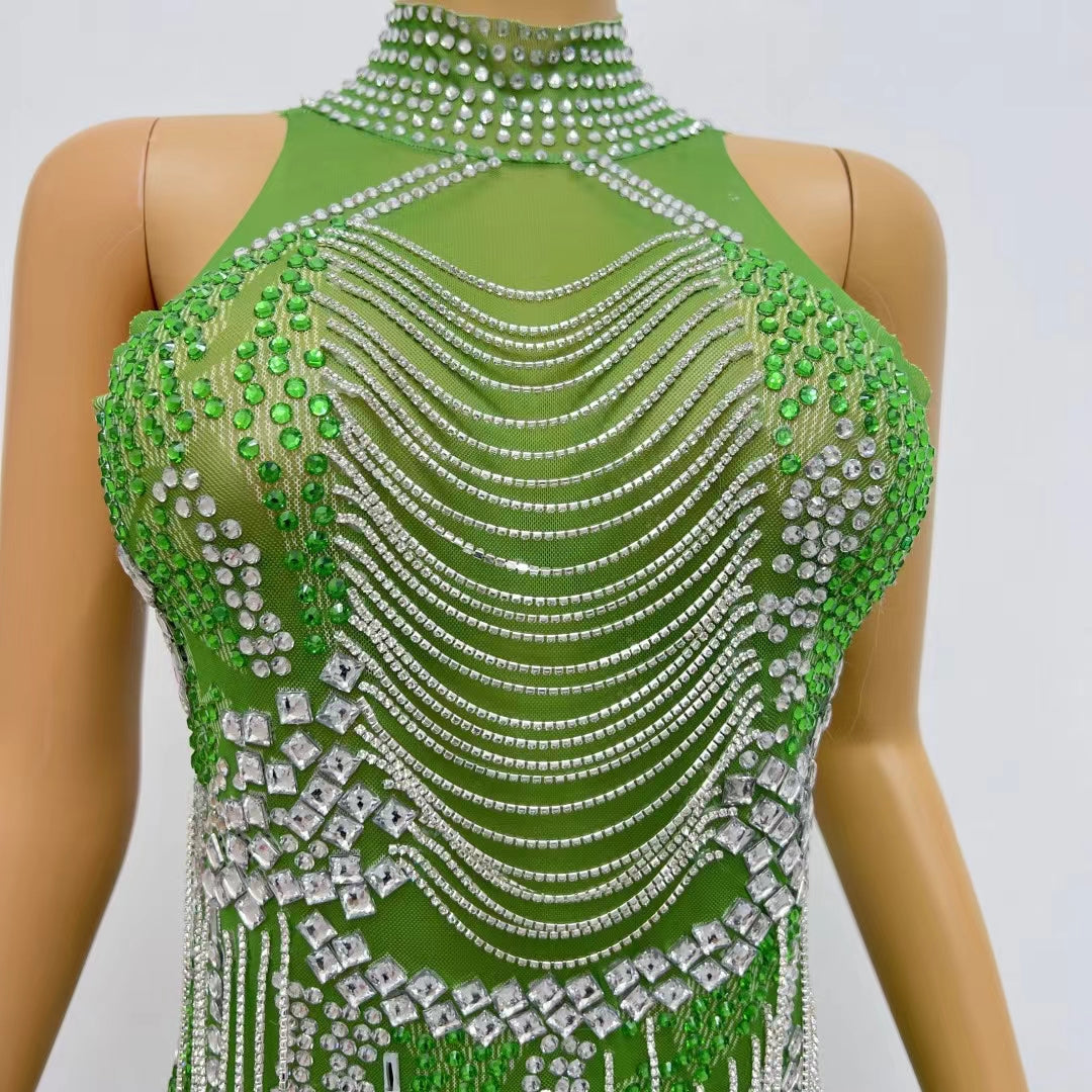 CELESINYI Lvyi Crystal Vine Mini Dress