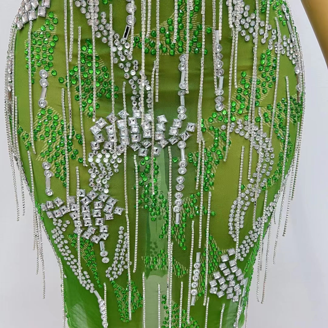 CELESINYI Lvyi Crystal Vine Mini Dress