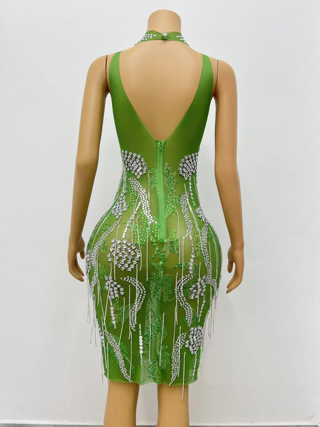 CELESINYI Lvyi Crystal Vine Mini Dress