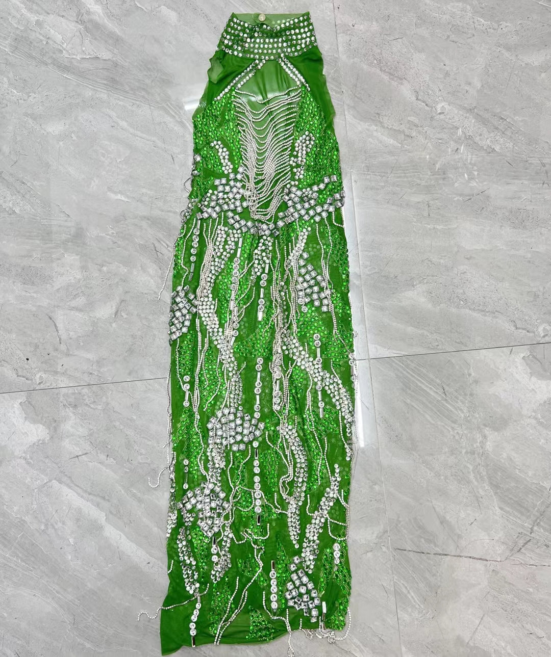 CELESINYI Lvyi Crystal Vine Mini Dress