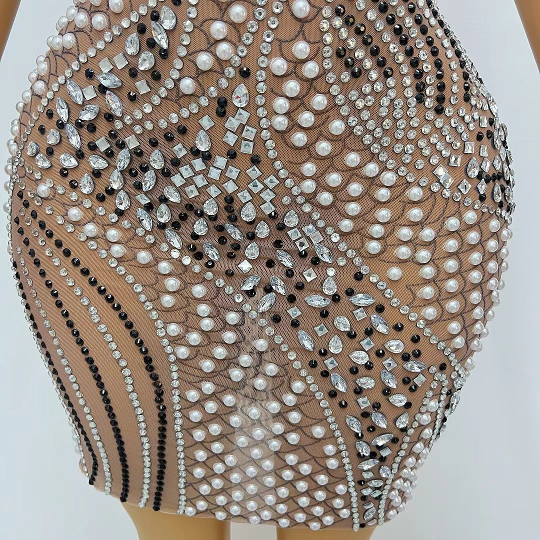 CELESINYI Youhuozhu Crystal Pearl Mini Dress