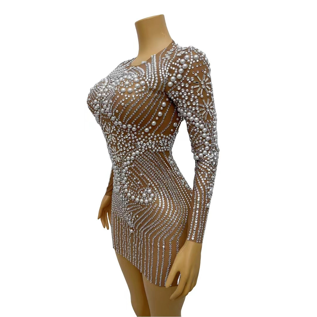 CELESINYI Huaban Crystal Star Mini Dress