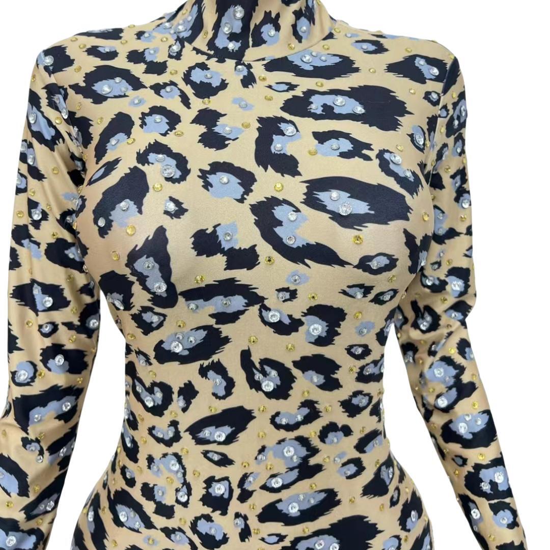 CELESINYI Baowenku Crystal Leopard Jumpsuit