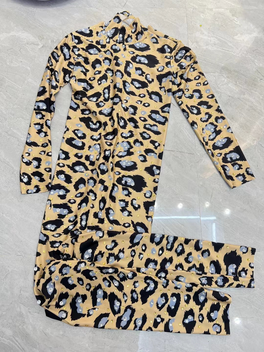 CELESINYI Baowenku Crystal Leopard Jumpsuit