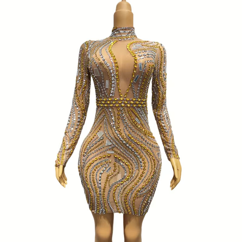 CELESINYI Xishui Crystal Mirror Mini Dress