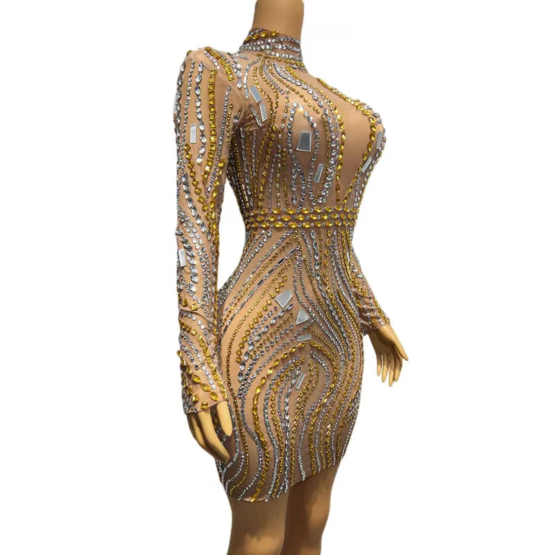 CELESINYI Xishui Crystal Mirror Mini Dress