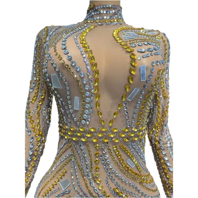 CELESINYI Xishui Crystal Mirror Mini Dress
