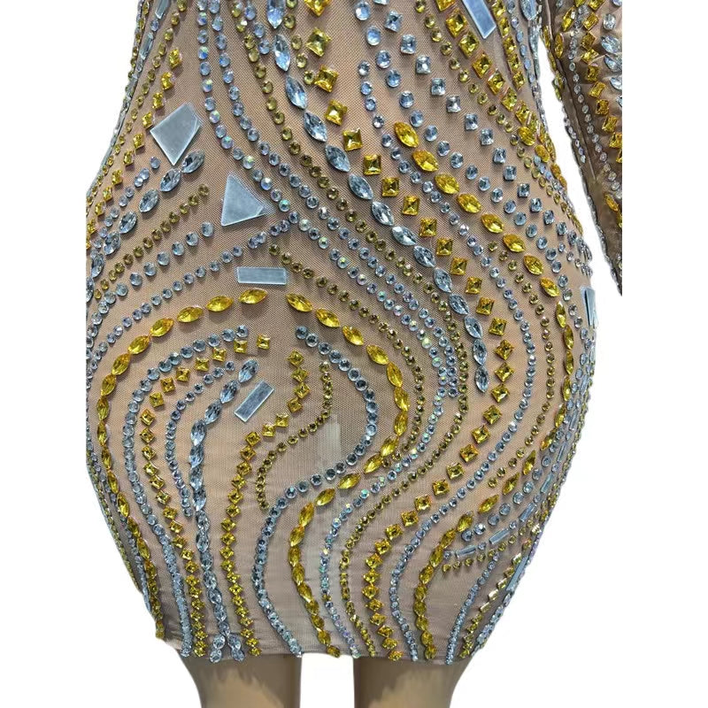 CELESINYI Xishui Crystal Mirror Mini Dress