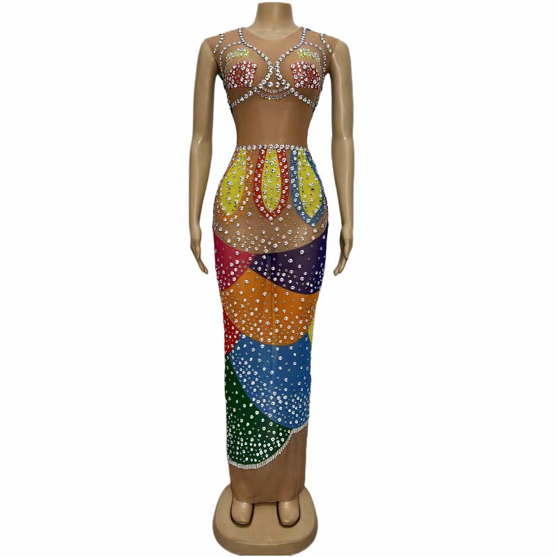 CELESINYI Wucaibinfen Crystal Rainbow Mermaid Gown