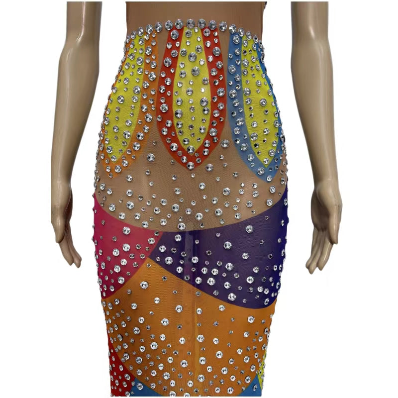 CELESINYI Wucaibinfen Crystal Rainbow Mermaid Gown
