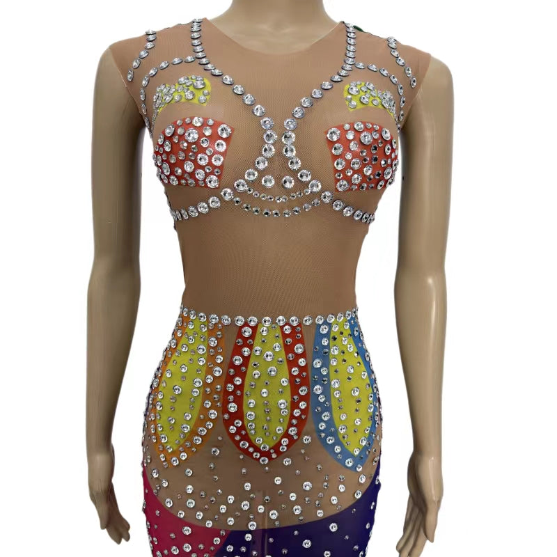 CELESINYI Wucaibinfen Crystal Rainbow Mermaid Gown
